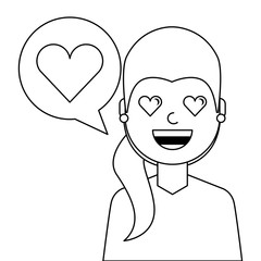 lovely young woman with heart avatar character vector illustration design
