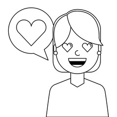 lovely young woman with heart avatar character vector illustration design