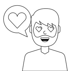 lovely young man with heart avatar character vector illustration design