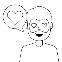 lovely young man with heart avatar character vector illustration design