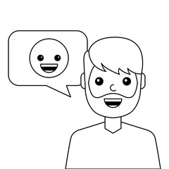 young man happy with emoticon message avatar character vector illustration