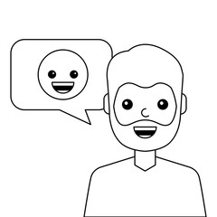 young man happy with emoticon message avatar character vector illustration