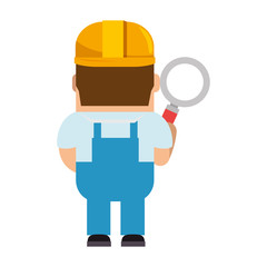 funny builder with magnifying glass avatar character