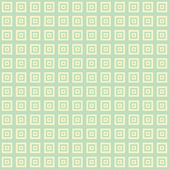 Cream squares inside squares with green blue background repeting pattern