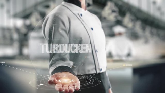 Chef holding in hand Turducken