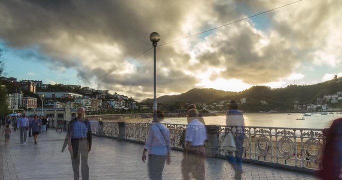 Sunset in San Sebasti&aacute;n, La Concha Beach, Spain