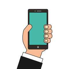 hand with smartphone device isolated icon vector illustration design