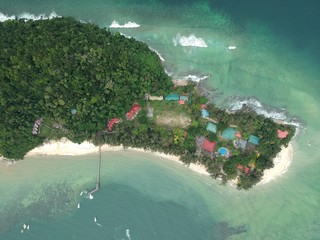 Aerial view of Manukan Island of Sabah, Malaysia. Clear green ocean. Manukan Island is the most...