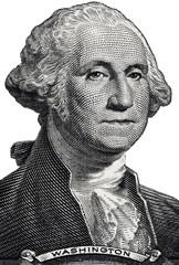 George Washington portrait on one dollar bill macro isolated, first US President, American money closeup