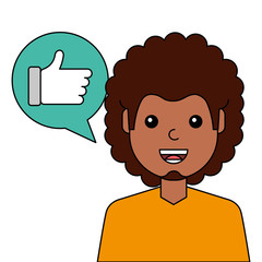 young man happy with like message avatar character vector illustration design
