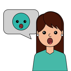 surprised young woman with emoticon avatar character vector illustration