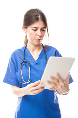 Health care professional using tablet