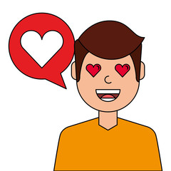 lovely young man with heart avatar character vector illustration design