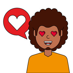 lovely young man with heart avatar character vector illustration design