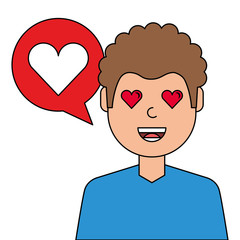 lovely young man with heart avatar character vector illustration design