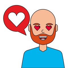 lovely young man with heart avatar character vector illustration design