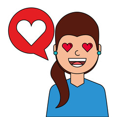 lovely young woman with heart avatar character vector illustration design