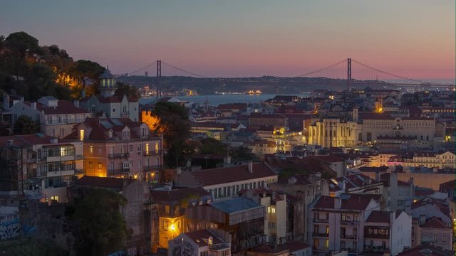 4k Lisbon Portugal motion timelaspe hyperlapse UHD night streets lights sunset