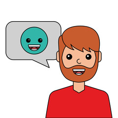 young man happy with emoticon message avatar character vector illustration