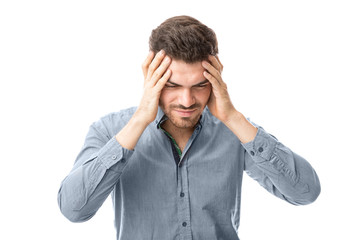 Naklejka premium Young man feeling overwhelmed