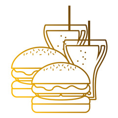 burgers and two soda glass with straw vector illustration