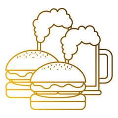 hamburgers and beers glass food tasty vector illustration