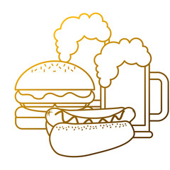 burger and hot dog with two beer vector illustration