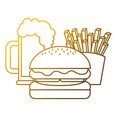 burger french fries and beer fast food vector illustration