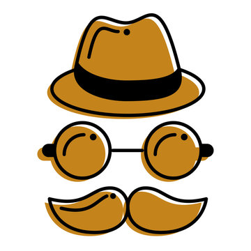hipster hat mustache glasses face vector illustration