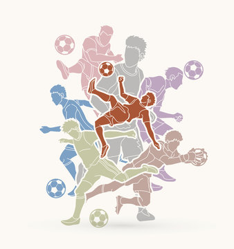Soccer player team composition  graphic vector.