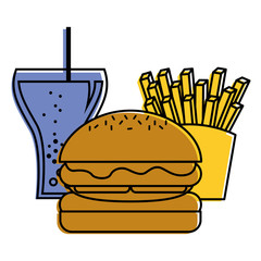 burger french fries and soda glass food vector illustration