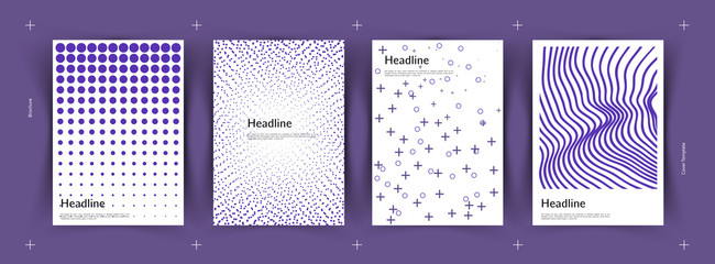 Minimalistic vector illustration of covers design. Ultraviolet and purple color. Set of four future poster template.