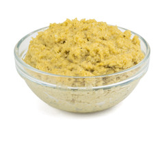 Fresh pasta tahini to the falafel isolated on white background.