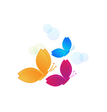 Multi-colored butterflies icon illustration
