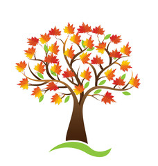 Tree autumn season logo icon background vector design