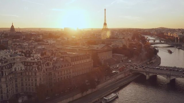 Aerial Paris Sunset France