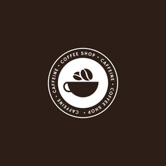 Coffee break signage. Vector signage for coffee shop. Coffee cup or tea silhouette isolated on white background. Retro vintage insignia template.