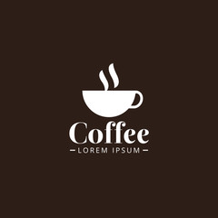 Coffee break signage. Vector signage for coffee shop. Coffee cup or tea silhouette isolated on white background. Retro vintage insignia template.