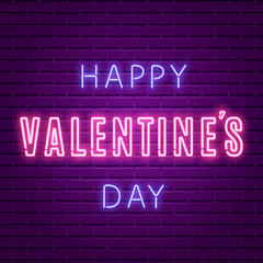 Happy Valentine's Day. Neon Glowing Text