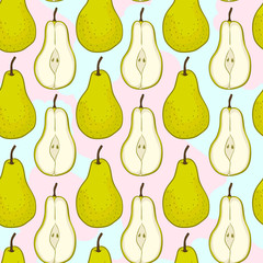 Vector seamless pattern with pears, cute painted in a style fruit, abstract hand drawing, print for wallpapers, web page, surface textures, textile.