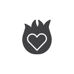 Burning heart icon vector, filled flat sign, solid pictogram isolated on white. Heart in passion symbol, logo illustration.