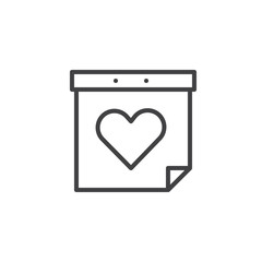 Happy valentine's day calendar line icon, outline vector sign, linear style pictogram isolated on white. Calendar with heart symbol, logo illustration. Editable stroke