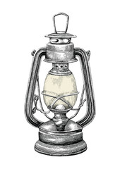 Vintage lantern hand drawing engraving style isolate on white background © channarongsds