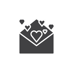 Open envelope with hearts icon vector, filled flat sign, solid pictogram isolated on white. Happy valentine's day message symbol, logo illustration.