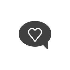 Speech bubble with heart message icon vector, filled flat sign, solid pictogram isolated on white. Love chat symbol, logo illustration.