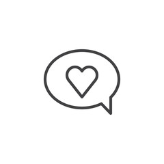 Speech bubble with heart message line icon, outline vector sign, linear style pictogram isolated on white. Love chat symbol, logo illustration. Editable stroke