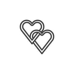 Two hearts line icon, outline vector sign, linear style pictogram isolated on white. Love symbol, logo illustration. Editable stroke