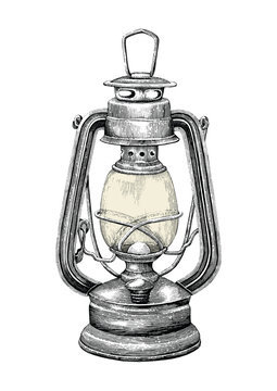 Vintage lantern hand drawing engraving style isolate on white background