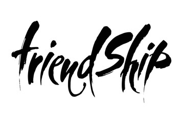 Obraz premium FRIENDSHIP. Vector typographic design. Hand drawn illustration. Lettering poster. Modern brush calligraphy.