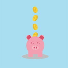 Money savings in pink piggy with gold coin icon.